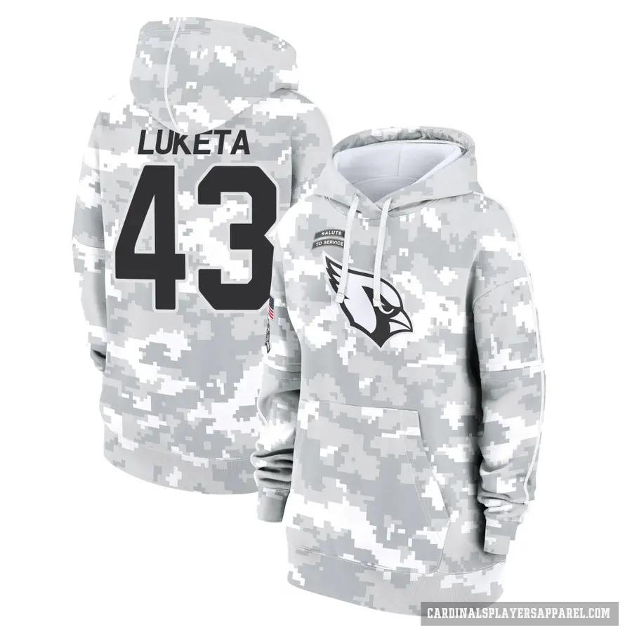 Women's ＃43 Jesse Luketa Arizona Cardinals Arctic Camo 2024 Salute to Service Club Fleece Pullover Hoodie