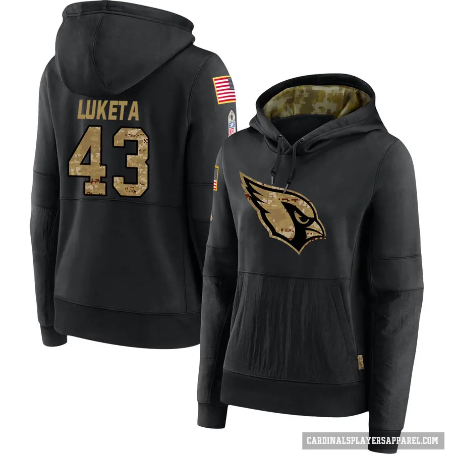 Women's ＃43 Jesse Luketa Arizona Cardinals Black 2020 Salute to Service Sideline Performance Pullover Hoodie