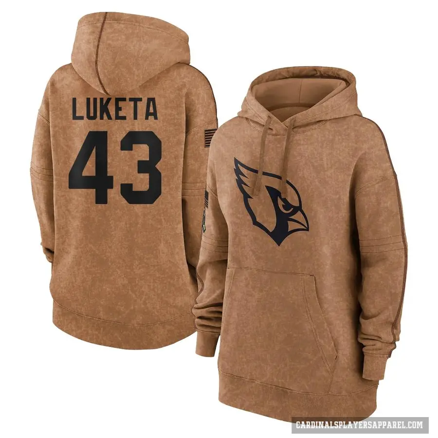Women's ＃43 Jesse Luketa Arizona Cardinals Brown 2023 Salute To Service Pullover Hoodie