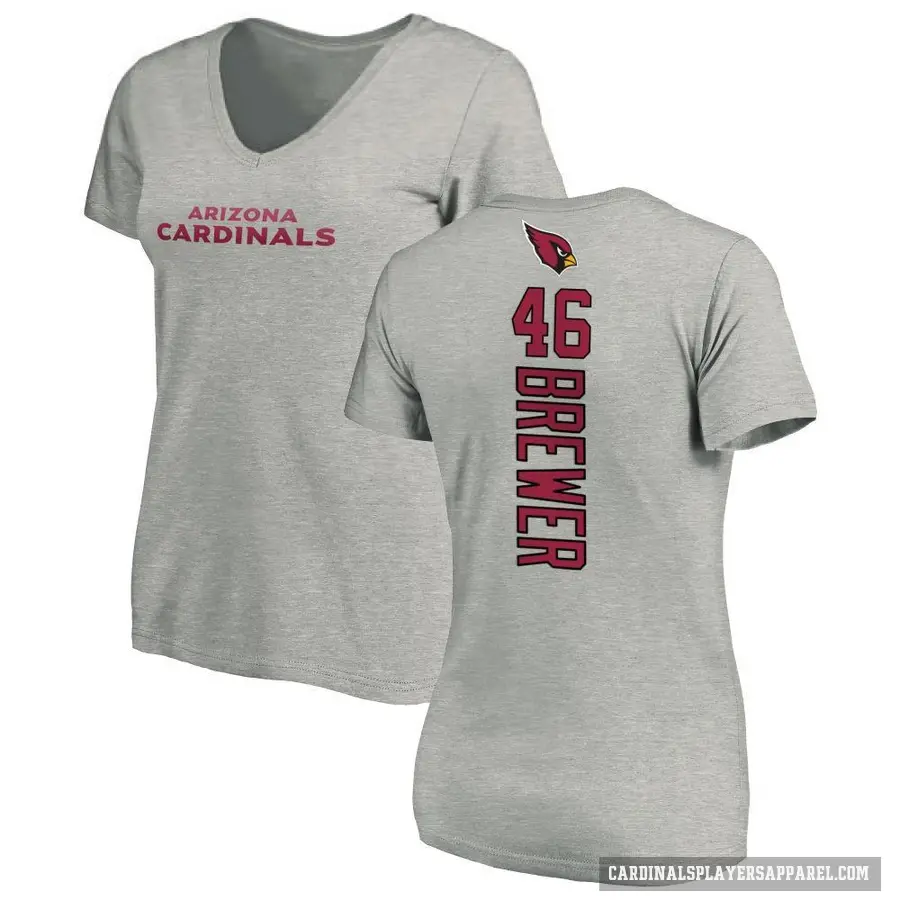 Women's ＃46 Aaron Brewer Arizona Cardinals Ash Backer V-Neck T-Shirt