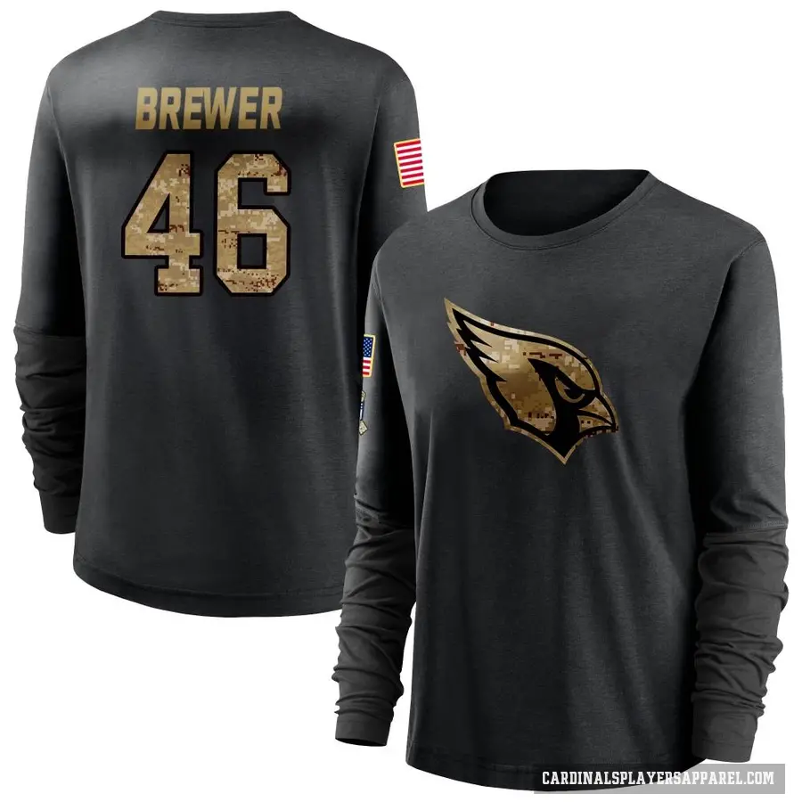 Women's ＃46 Aaron Brewer Arizona Cardinals Black 2020 Salute To Service Sideline Performance Long Sleeve T-Shirt