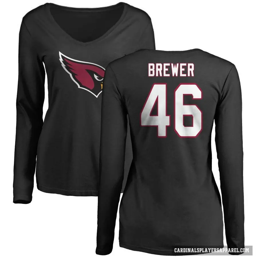 Women's ＃46 Aaron Brewer Arizona Cardinals Black Logo Slim Fit Long Sleeve T-Shirt