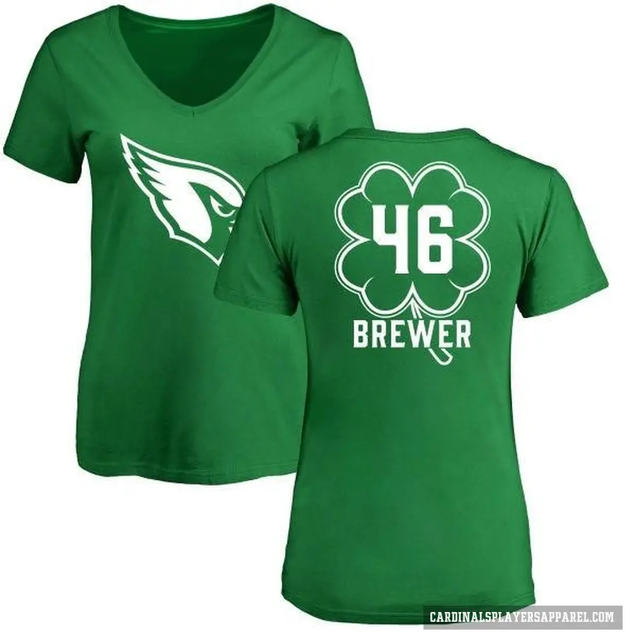 Women's ＃46 Aaron Brewer Arizona Cardinals Green St. Patrick's Day V-Neck T-Shirt