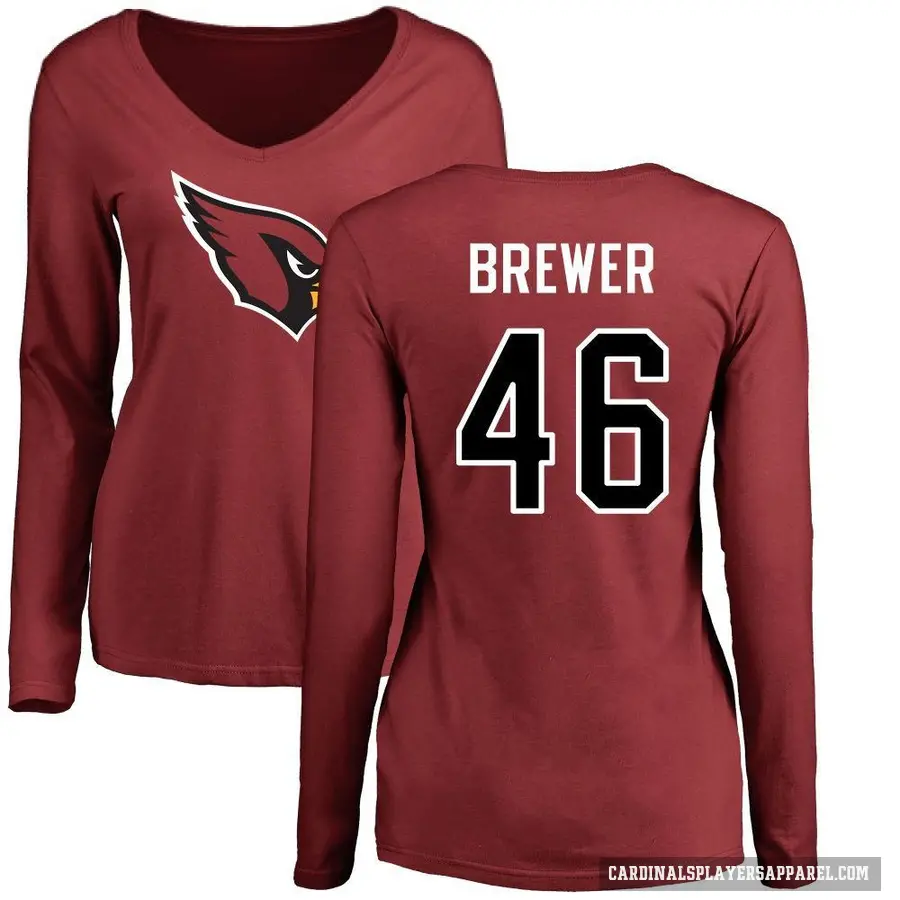 Women's ＃46 Aaron Brewer Arizona Cardinals Logo Slim Fit Long Sleeve T-Shirt Maroon