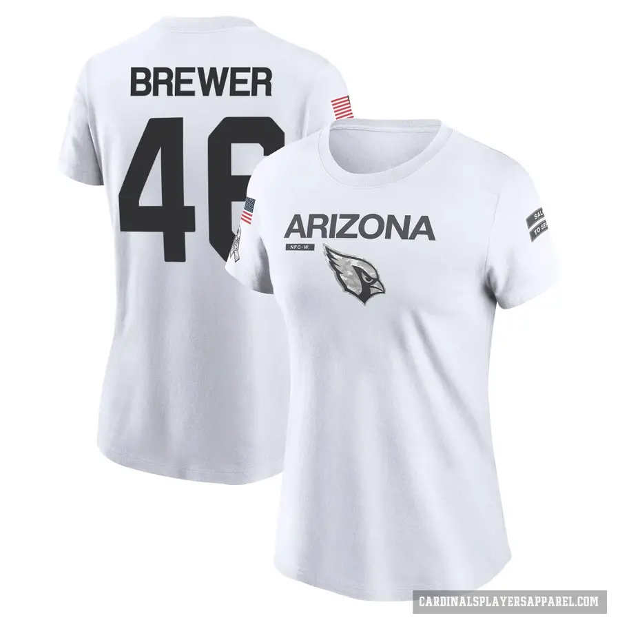 Women's ＃46 Aaron Brewer Arizona Cardinals White 2024 Salute to Service Performance T-Shirt