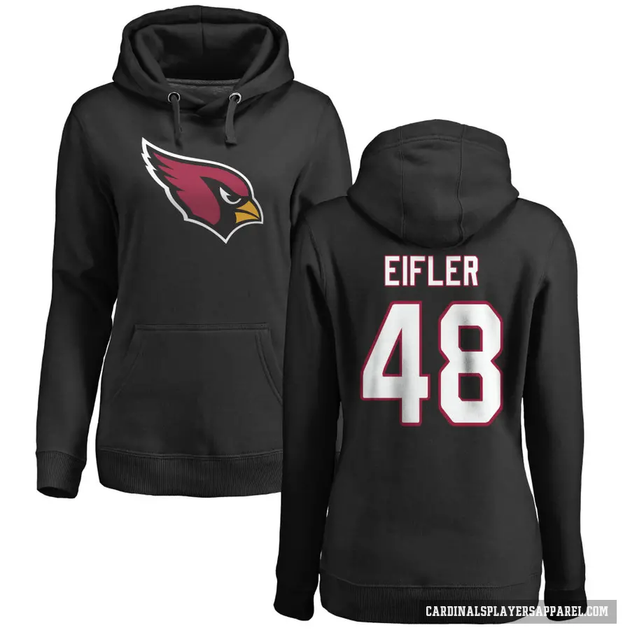Women's ＃48 Milo Eifler Arizona Cardinals Black Pro Line Name & Number Logo Pullover Hoodie