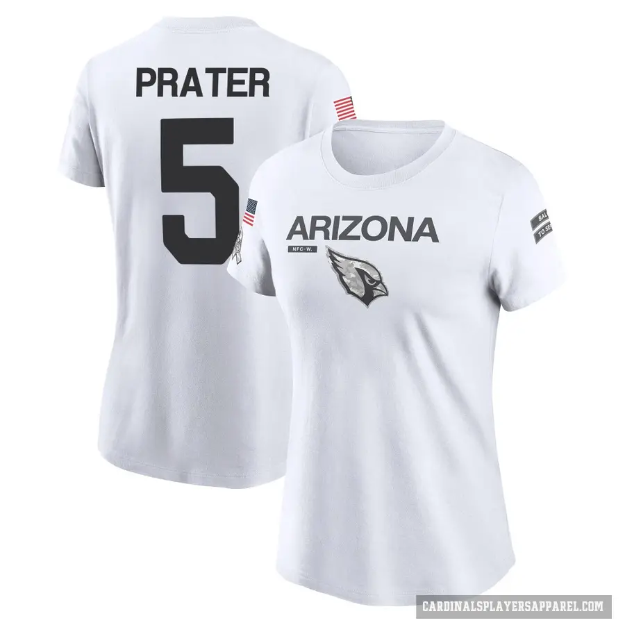 Women's ＃5 Matt Prater Arizona Cardinals White 2024 Salute to Service Performance T-Shirt