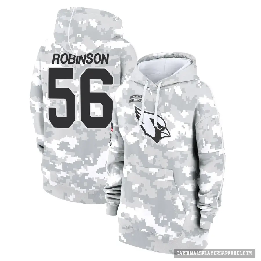 Women's ＃56 Darius Robinson Arizona Cardinals Arctic Camo 2024 Salute to Service Club Fleece Pullover Hoodie
