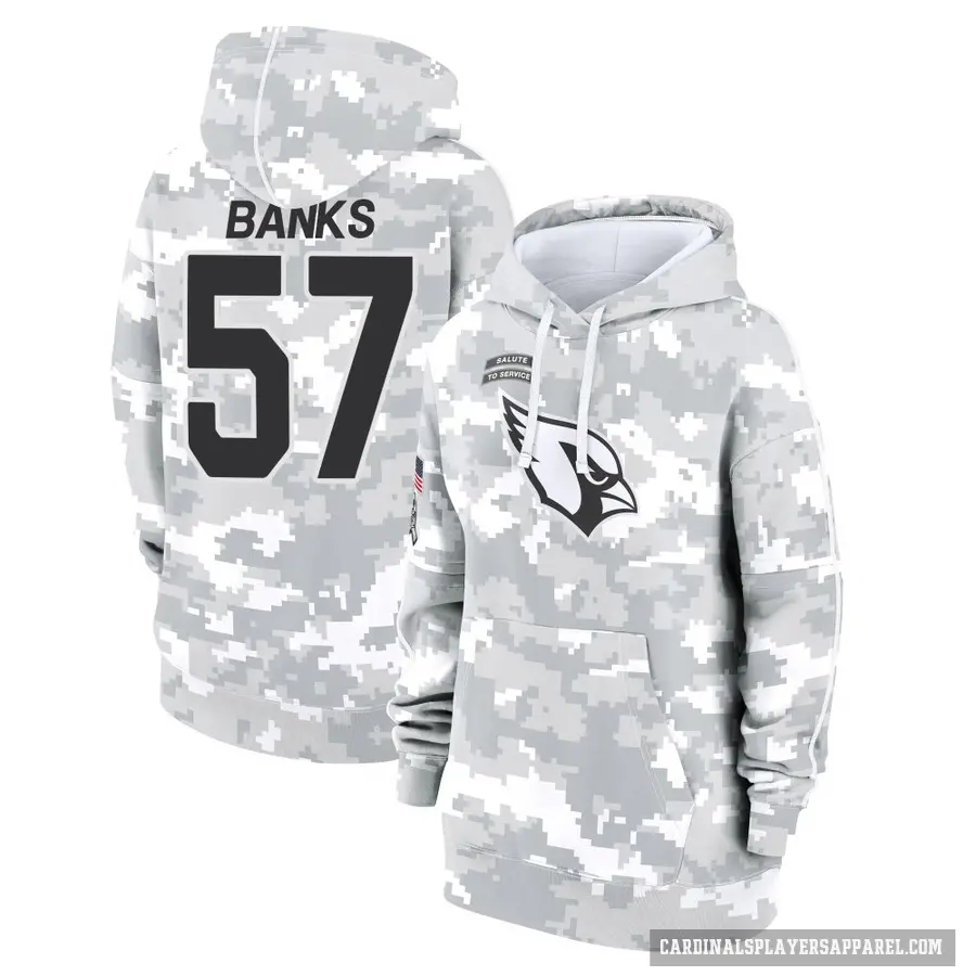 Women's ＃57 Keshawn Banks Arizona Cardinals Arctic Camo 2024 Salute to Service Club Fleece Pullover Hoodie