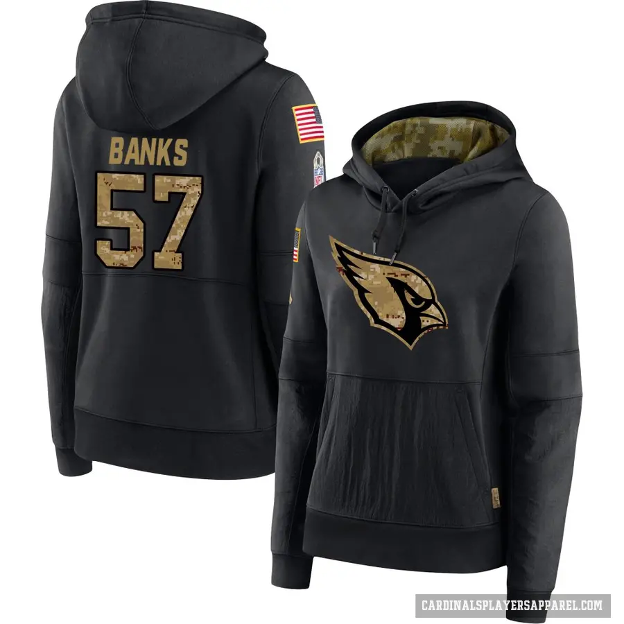 Women's ＃57 Keshawn Banks Arizona Cardinals Black 2020 Salute to Service Sideline Performance Pullover Hoodie