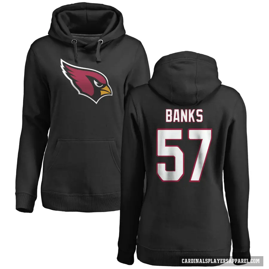 Women's ＃57 Keshawn Banks Arizona Cardinals Black Pro Line Name & Number Logo Pullover Hoodie