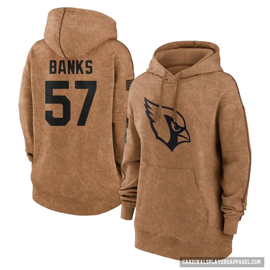 Women's ＃57 Keshawn Banks Arizona Cardinals Brown 2023 Salute To Service Pullover Hoodie
