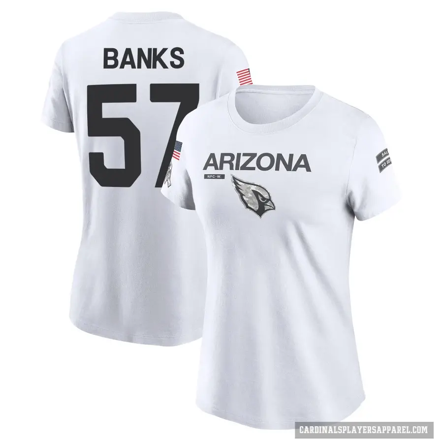 Women's ＃57 Keshawn Banks Arizona Cardinals White 2024 Salute to Service Performance T-Shirt
