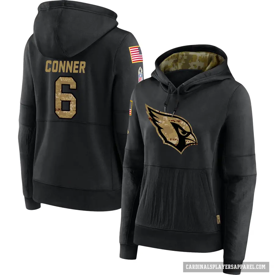 Women's ＃6 James Conner Arizona Cardinals Black 2020 Salute to Service Sideline Performance Pullover Hoodie