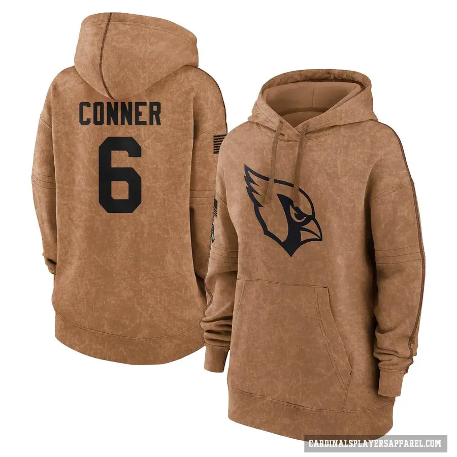 Women's ＃6 James Conner Arizona Cardinals Brown 2023 Salute To Service Pullover Hoodie