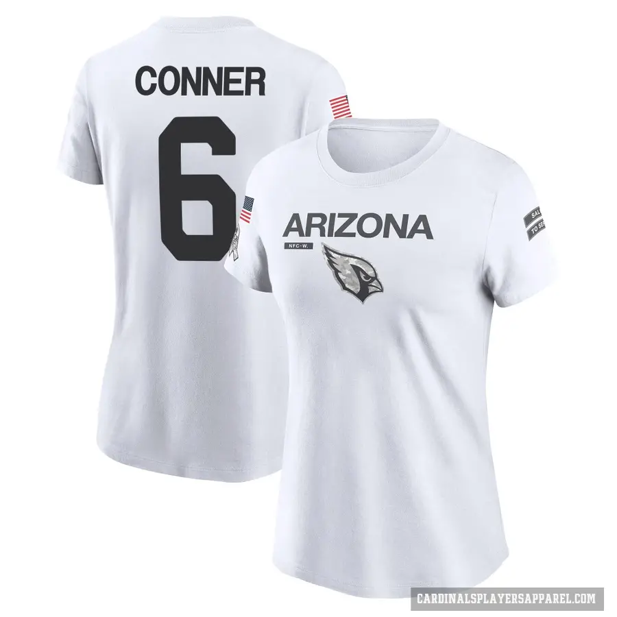 Women's ＃6 James Conner Arizona Cardinals White 2024 Salute to Service Performance T-Shirt