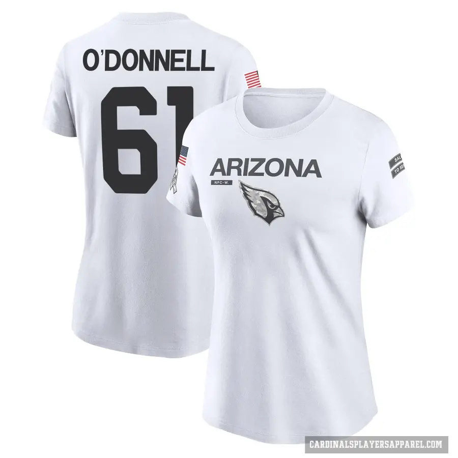 Women's ＃61 Carter O'Donnell Arizona Cardinals White 2024 Salute to Service Performance T-Shirt