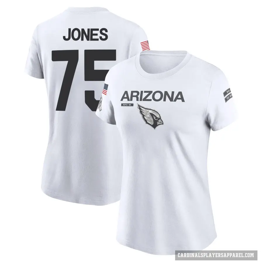 Women's ＃75 Christian Jones Arizona Cardinals White 2024 Salute to Service Performance T-Shirt