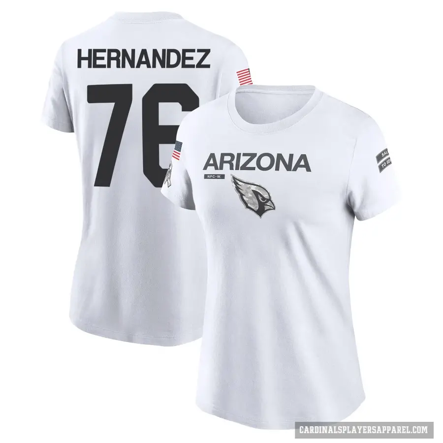 Women's ＃76 Will Hernandez Arizona Cardinals White 2024 Salute to Service Performance T-Shirt