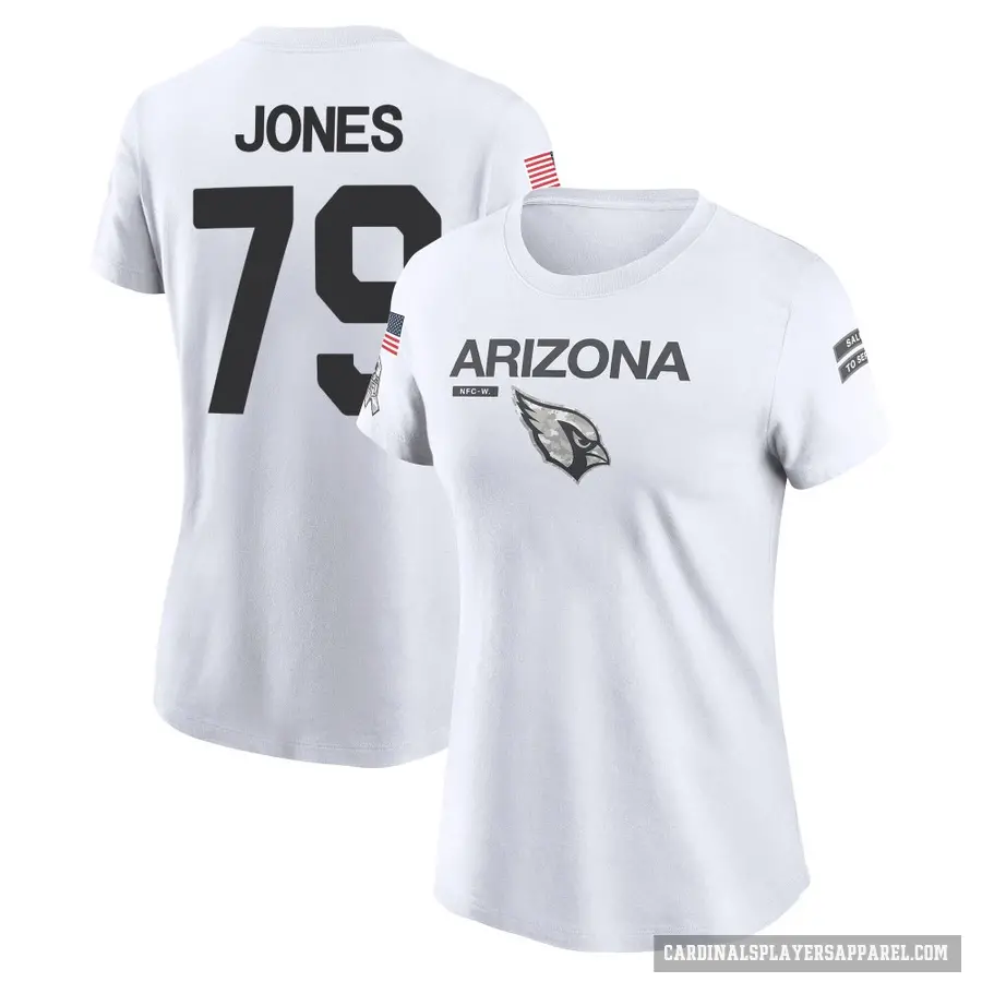 Women's ＃79 Matthew Jones Arizona Cardinals White 2024 Salute to Service Performance T-Shirt