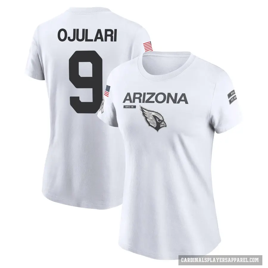 Women's ＃9 BJ Ojulari Arizona Cardinals White 2024 Salute to Service Performance T-Shirt