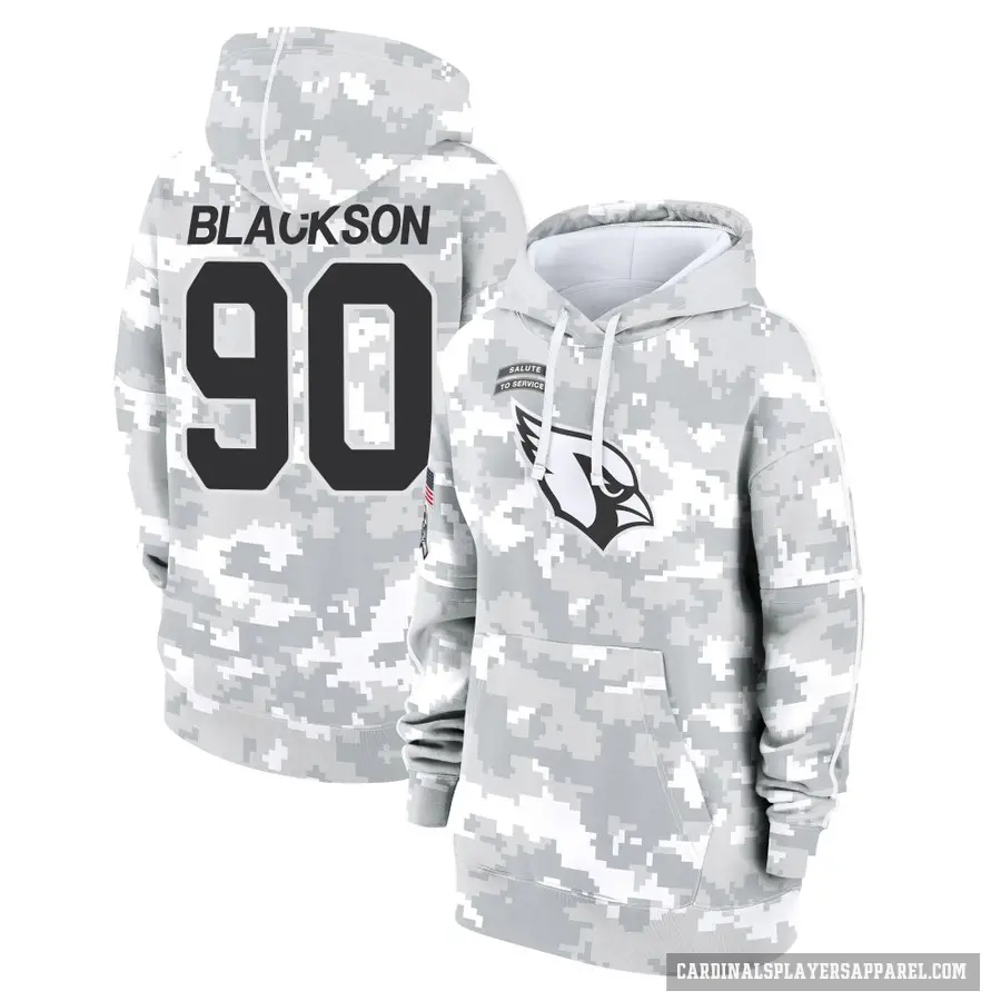 Women's ＃90 Angelo Blackson Arizona Cardinals Arctic Camo 2024 Salute to Service Club Fleece Pullover Hoodie