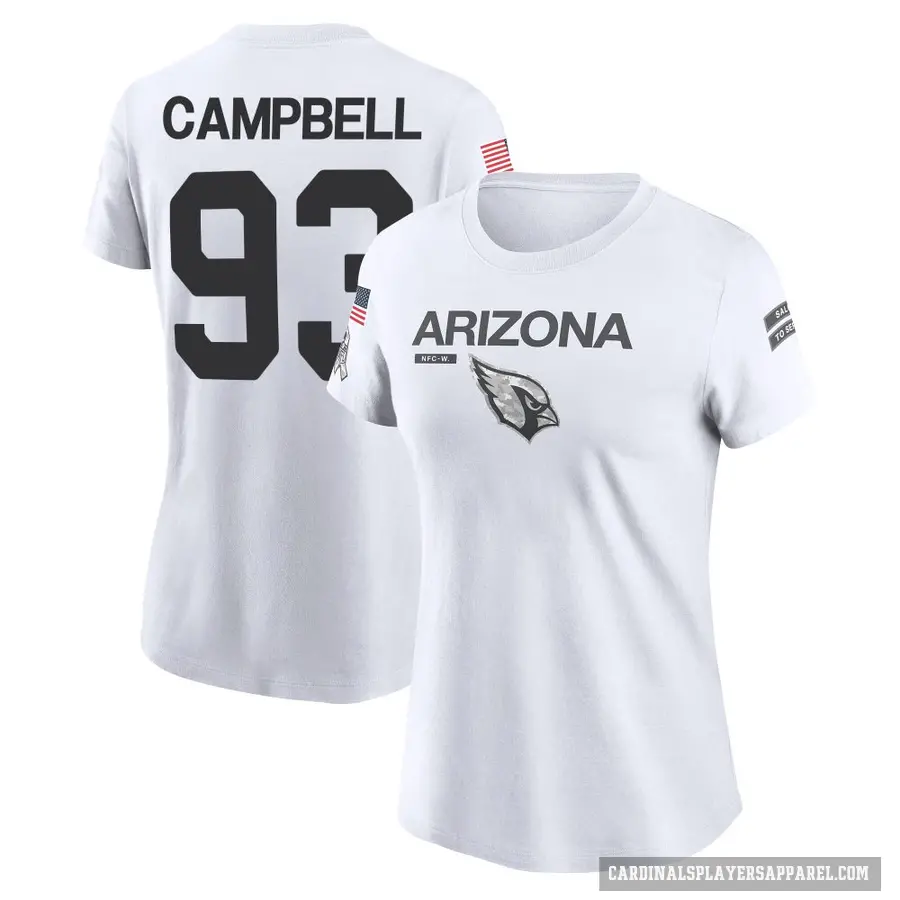 Women's ＃93 Calais Campbell Arizona Cardinals White 2024 Salute to Service Performance T-Shirt