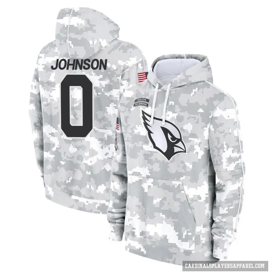 Youth ＃0 Will Johnson Arizona Cardinals Arctic Camo 2024 Salute to Service Club Fleece Pullover Hoodie