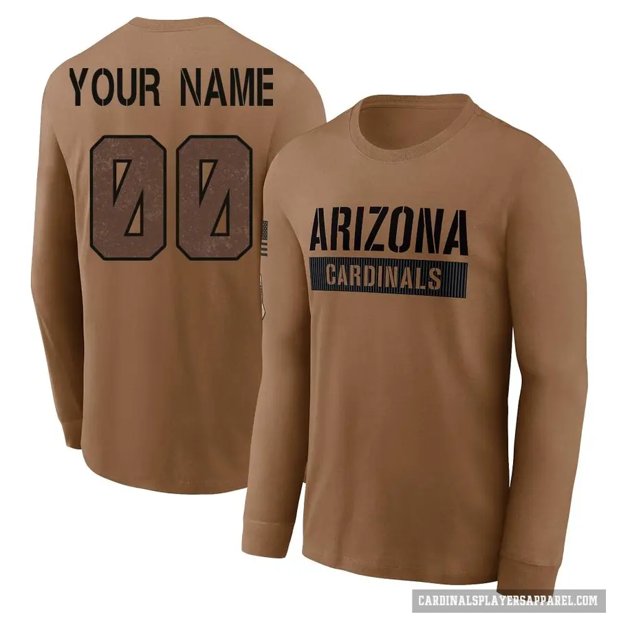 Youth ＃00 Custom Arizona Cardinals Brown 2023 Salute To Service Long Sleeve T-Shirt