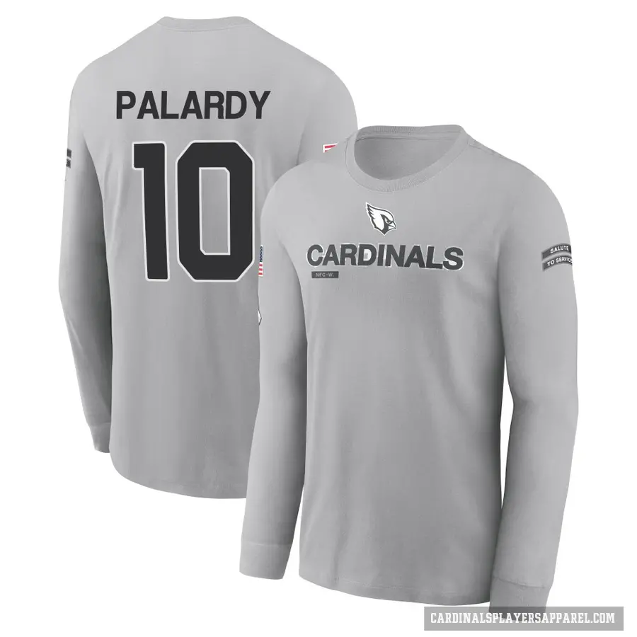 Youth ＃10 Michael Palardy Arizona Cardinals Gray 2024 Salute to Service Long Sleeve T-Shirt