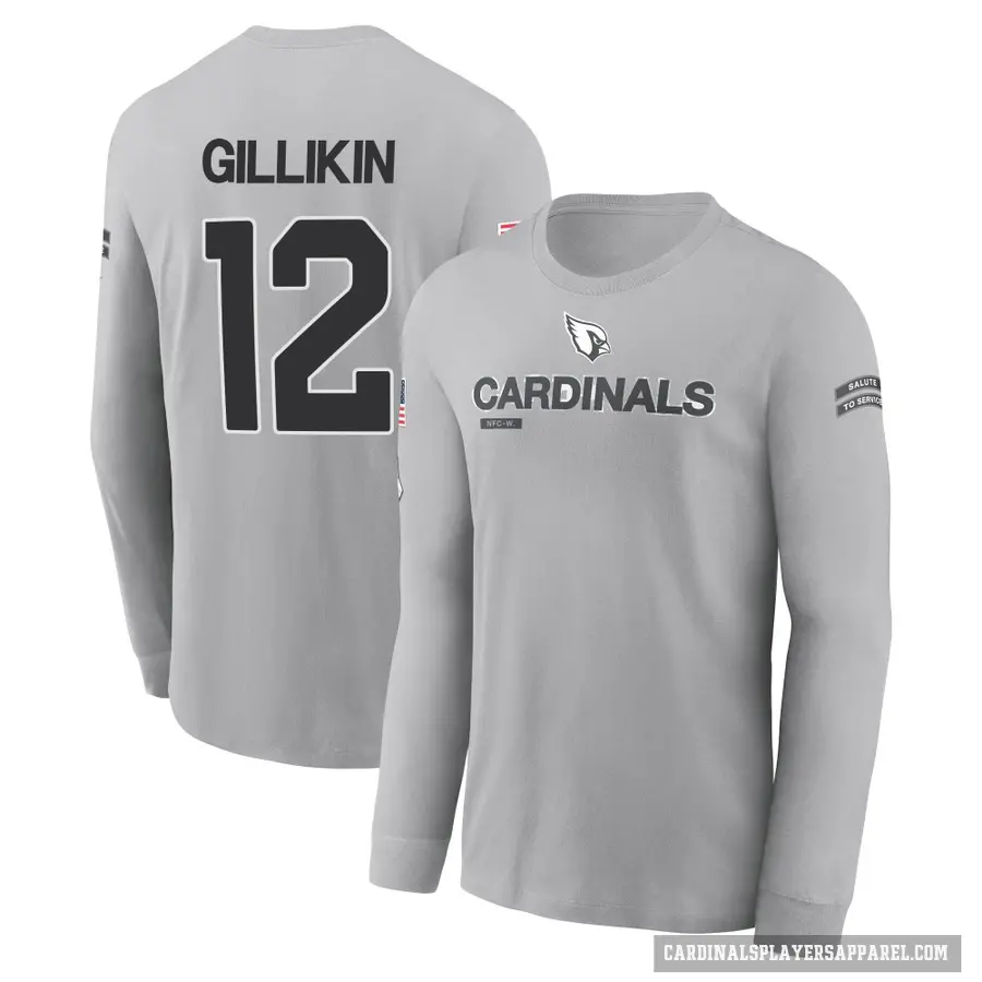 Youth ＃12 Blake Gillikin Arizona Cardinals Gray 2024 Salute to Service Long Sleeve T-Shirt