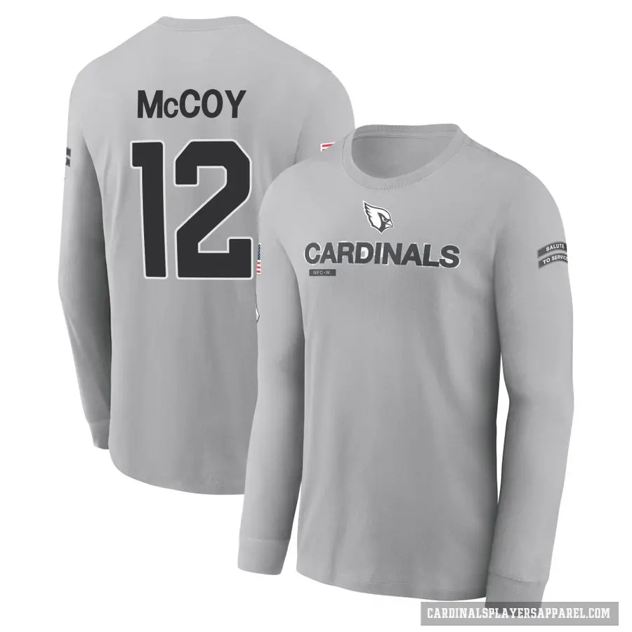 Youth ＃12 Colt McCoy Arizona Cardinals Gray 2024 Salute to Service Long Sleeve T-Shirt