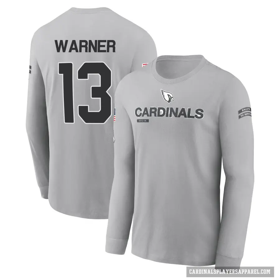 Youth ＃13 Kurt Warner Arizona Cardinals Gray 2024 Salute to Service Long Sleeve T-Shirt