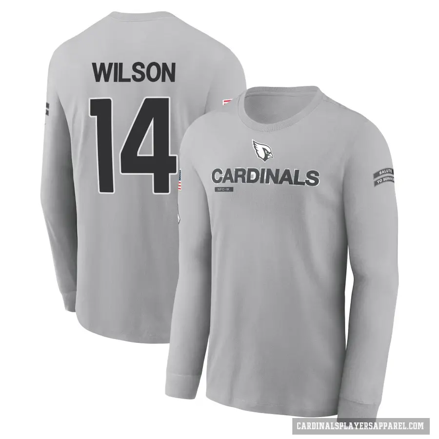 Youth ＃14 Michael Wilson Arizona Cardinals Gray 2024 Salute to Service Long Sleeve T-Shirt
