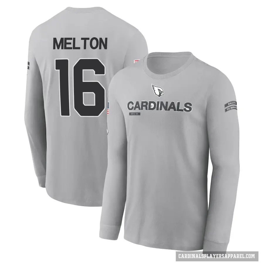 Youth ＃16 Max Melton Arizona Cardinals Gray 2024 Salute to Service Long Sleeve T-Shirt
