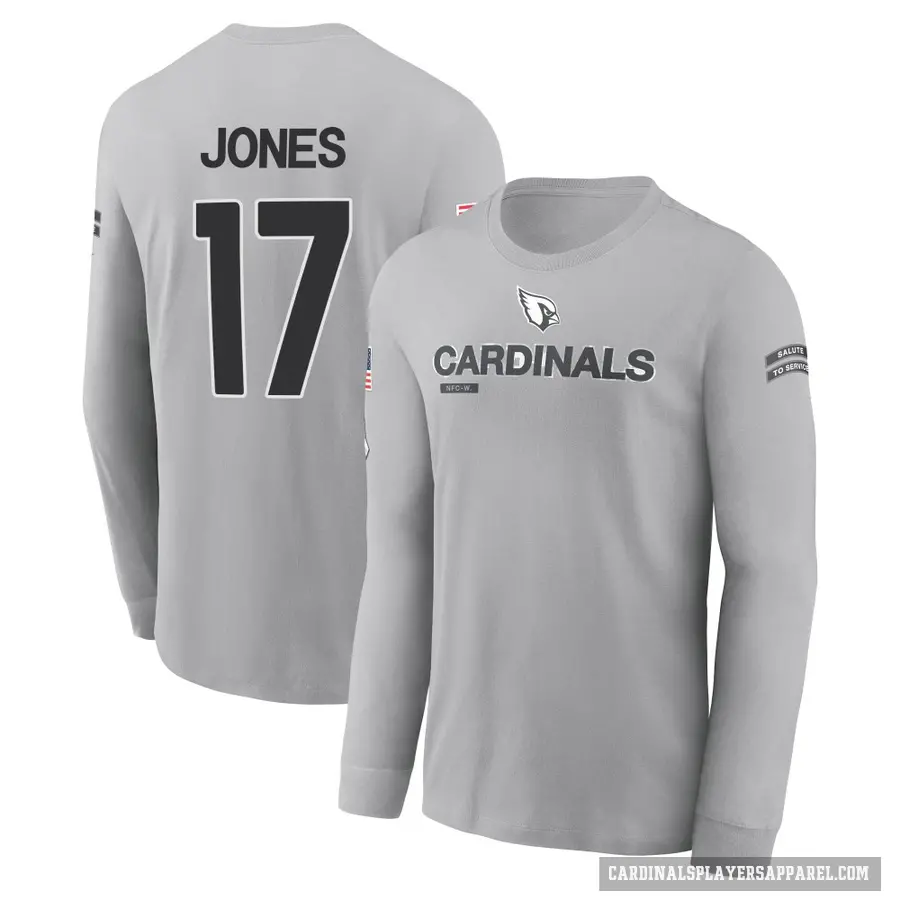 Youth ＃17 Zay Jones Arizona Cardinals Gray 2024 Salute to Service Long Sleeve T-Shirt