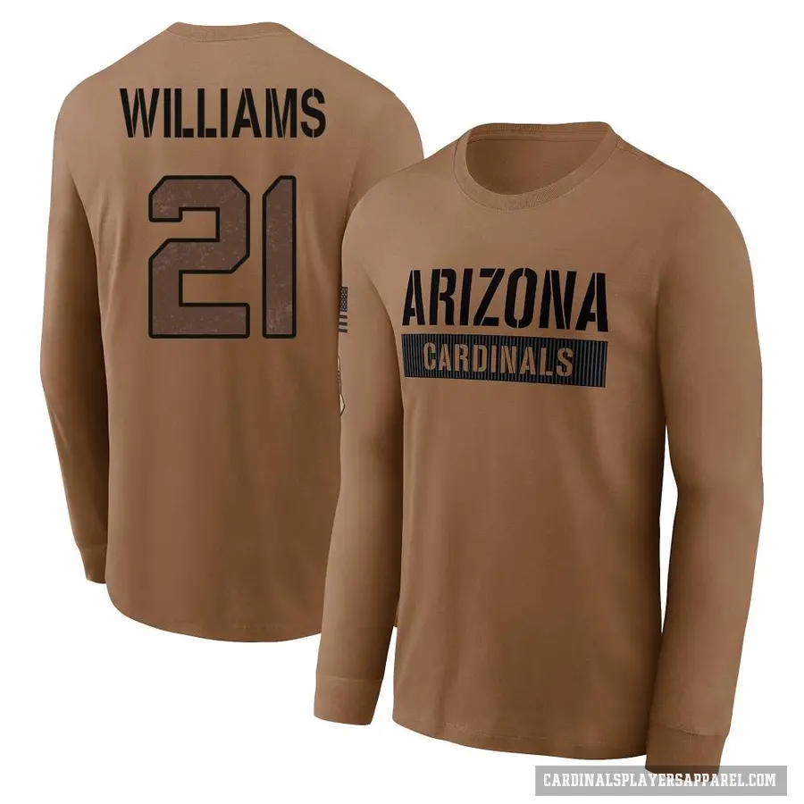Youth ＃21 Garrett Williams Arizona Cardinals Brown 2023 Salute To Service Long Sleeve T-Shirt