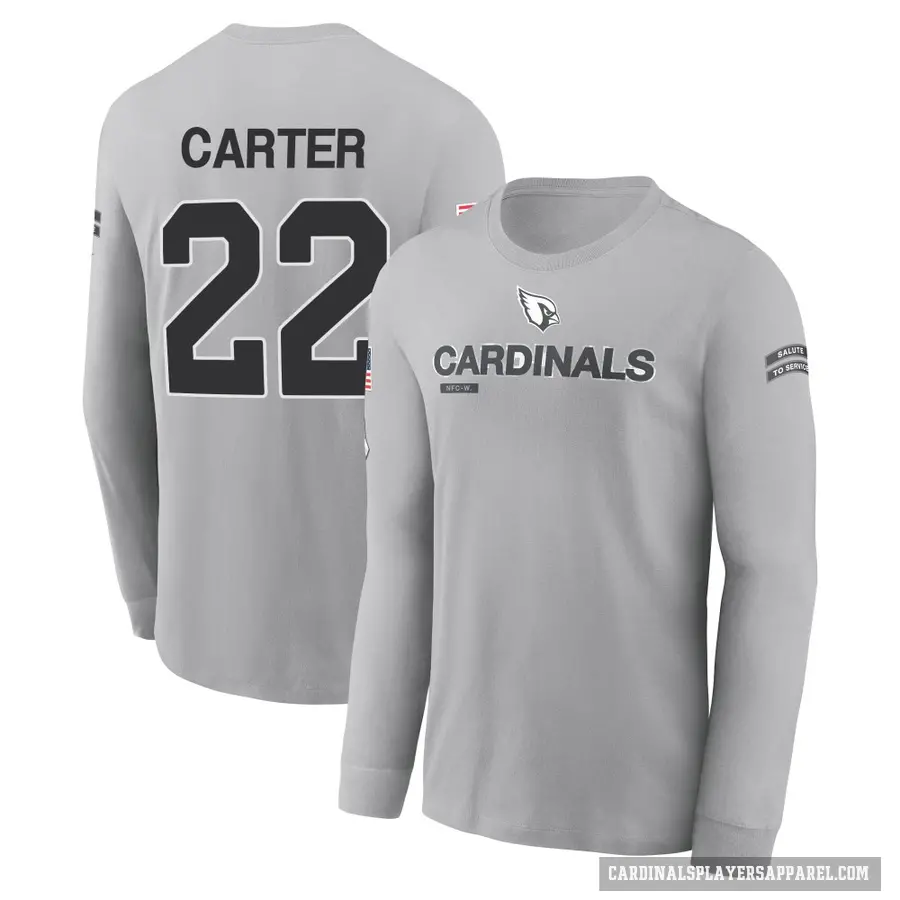 Youth ＃22 Michael Carter Arizona Cardinals Gray 2024 Salute to Service Long Sleeve T-Shirt