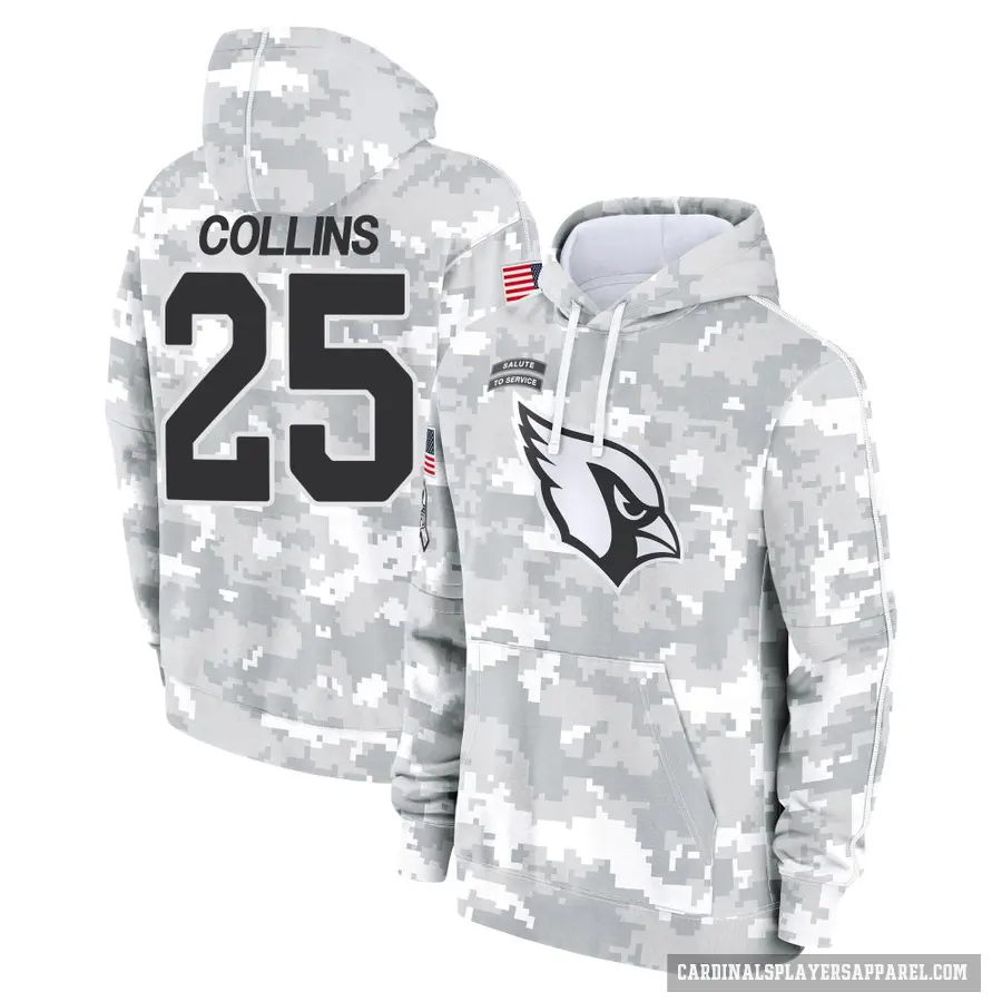 Youth ＃25 Zaven Collins Arizona Cardinals Arctic Camo 2024 Salute to Service Club Fleece Pullover Hoodie