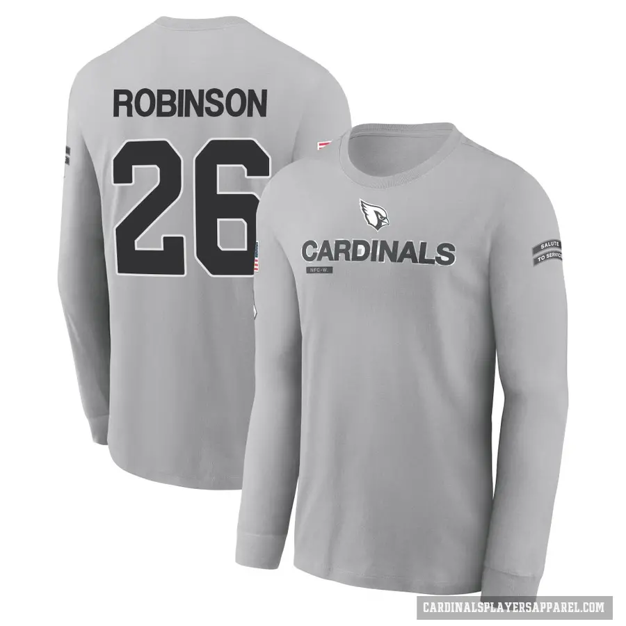Youth ＃26 Jammie Robinson Arizona Cardinals Gray 2024 Salute to Service Long Sleeve T-Shirt