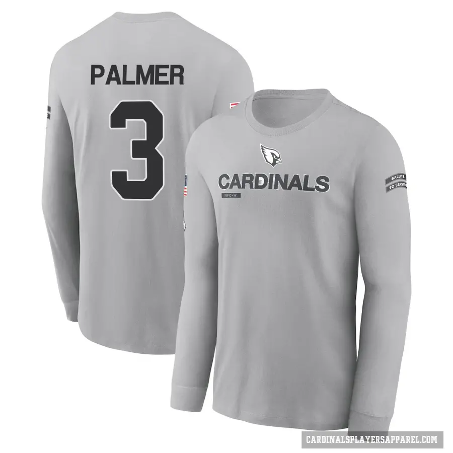 Youth ＃3 Carson Palmer Arizona Cardinals Gray 2024 Salute to Service Long Sleeve T-Shirt