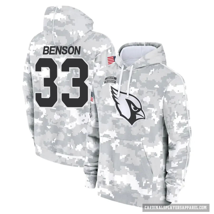 Youth ＃33 Trey Benson Arizona Cardinals Arctic Camo 2024 Salute to Service Club Fleece Pullover Hoodie