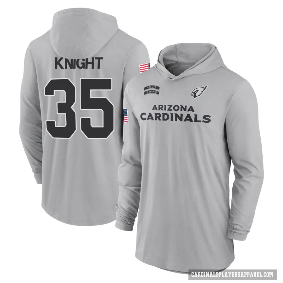 Youth ＃35 Zonovan Knight Arizona Cardinals Gray 2024 Salute to Service Lightweight Performance Long Sleeve Hooded T-Shirt