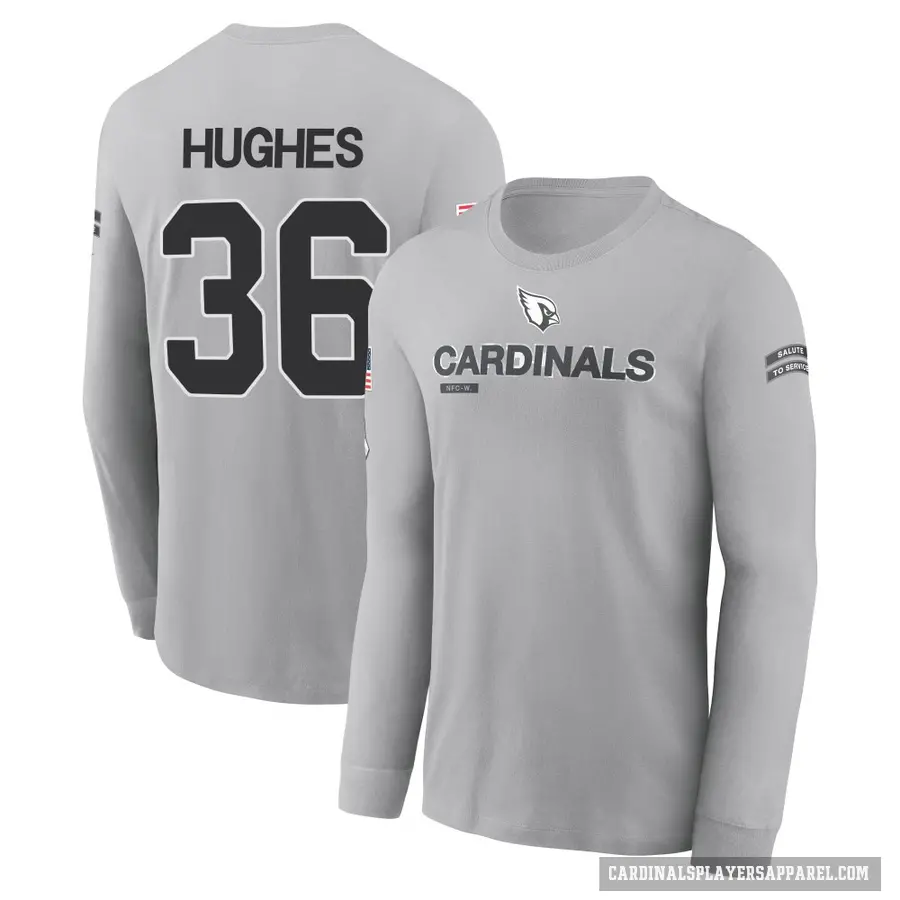 Youth ＃36 JuJu Hughes Arizona Cardinals Gray 2024 Salute to Service Long Sleeve T-Shirt