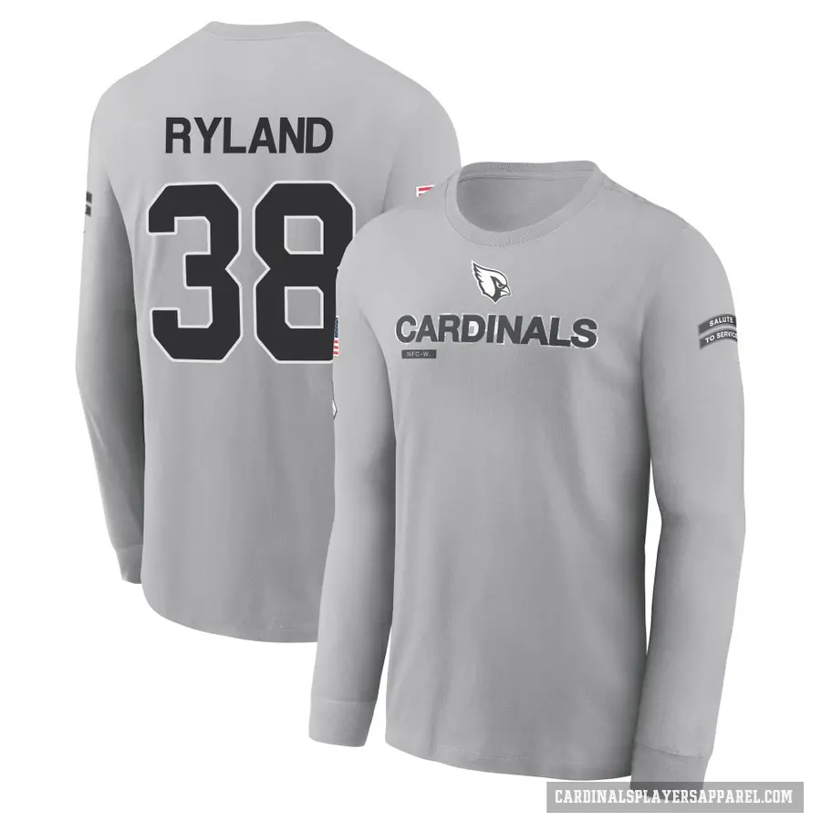 Youth ＃38 Chad Ryland Arizona Cardinals Gray 2024 Salute to Service Long Sleeve T-Shirt