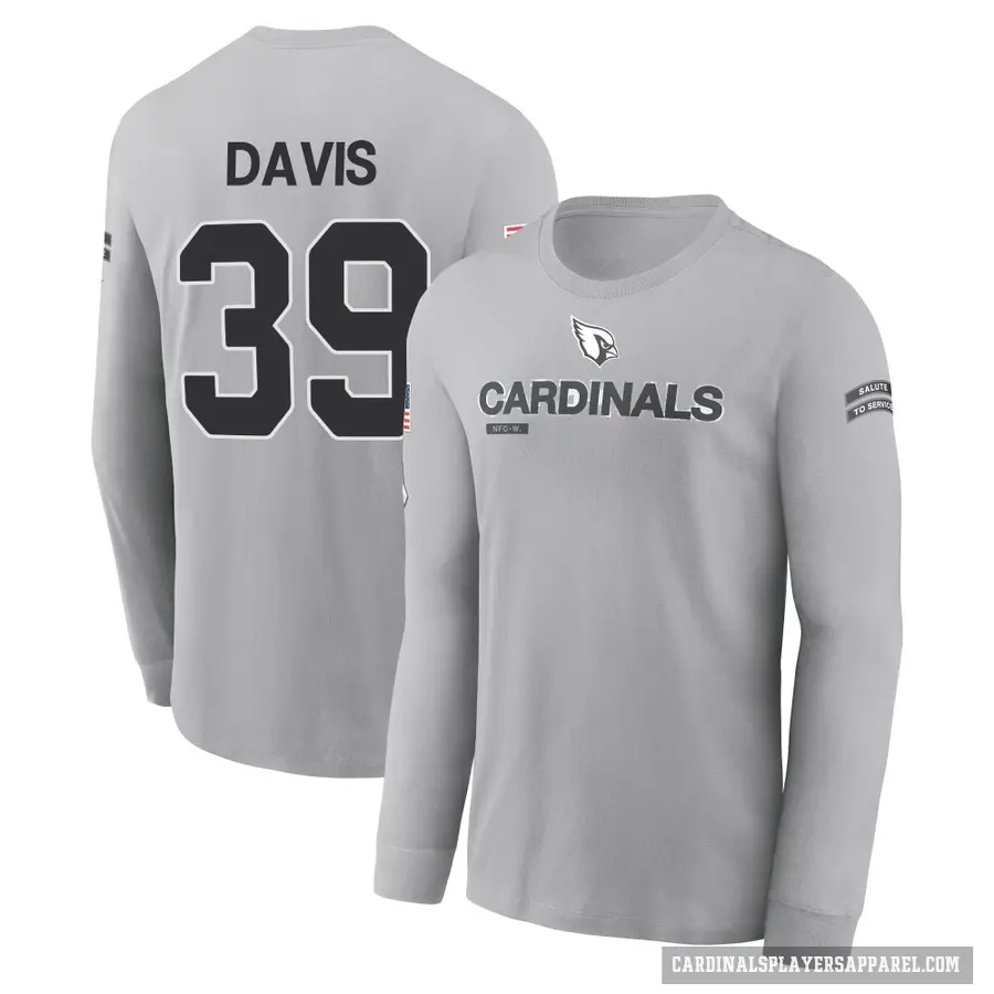 Youth ＃39 Jaden Davis Arizona Cardinals Gray 2024 Salute to Service Long Sleeve T-Shirt