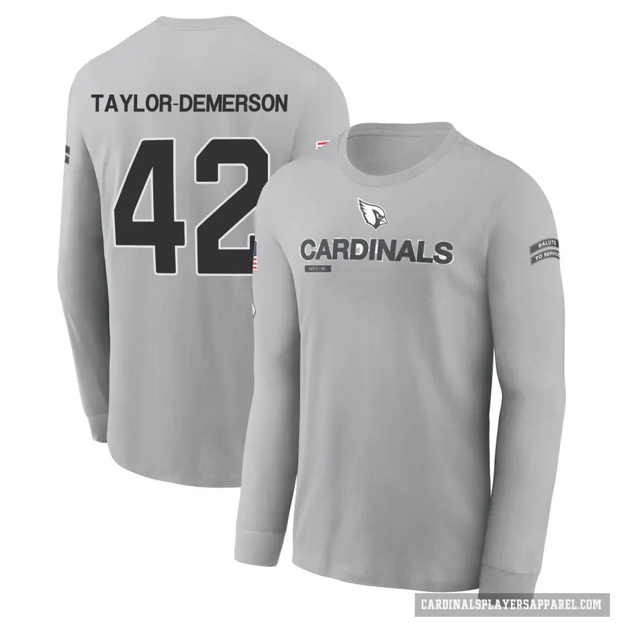 Youth ＃42 Dadrion Taylor-Demerson Arizona Cardinals Gray 2024 Salute to Service Long Sleeve T-Shirt