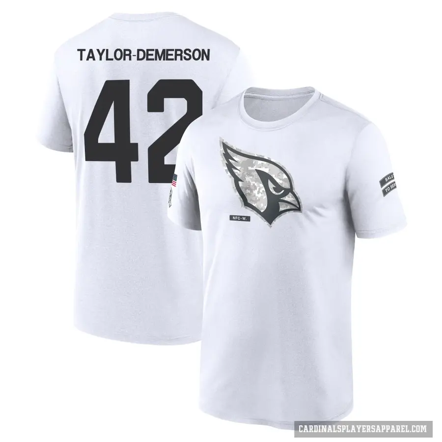 Youth ＃42 Dadrion Taylor-Demerson Arizona Cardinals White 2024 Salute to Service Performance T-Shirt