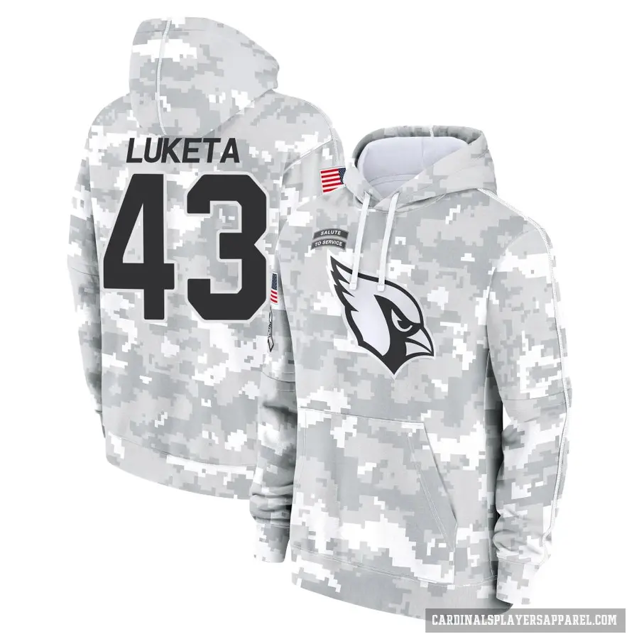 Youth ＃43 Jesse Luketa Arizona Cardinals Arctic Camo 2024 Salute to Service Club Fleece Pullover Hoodie