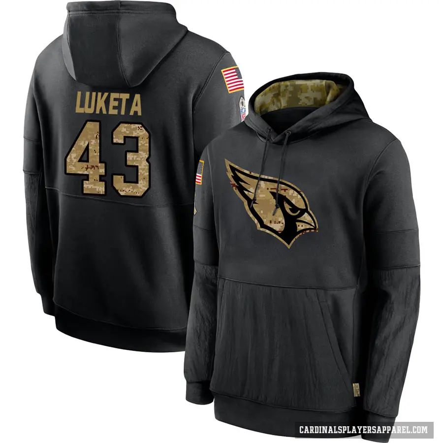 Youth ＃43 Jesse Luketa Arizona Cardinals Black 2020 Salute to Service Sideline Performance Pullover Hoodie